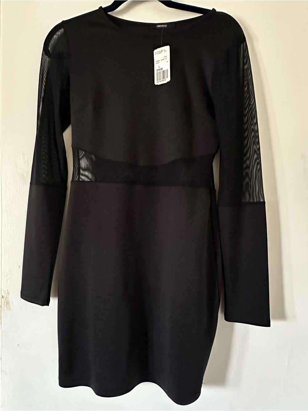 Forever 21 Black Long Sleeve Mesh-Panel Dress